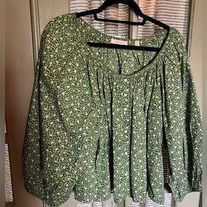 Green Micro Floral Doen Button Up Blouse